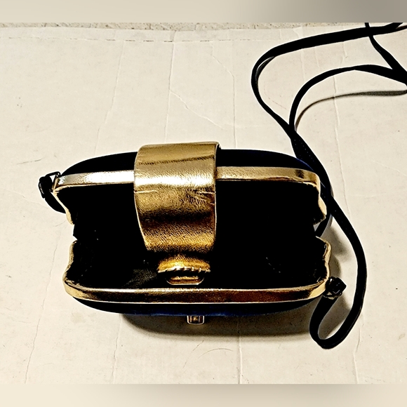 Royal Blue faux velvet with gold accents crossbody formal clutch purse - Picture 5 of 6